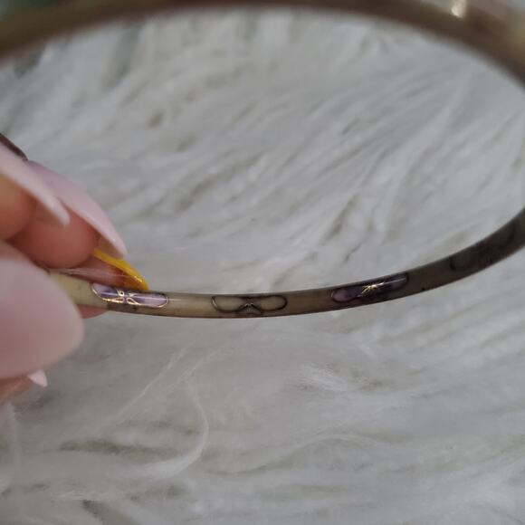 Vintage Thin Cloisonne Slide-On Floral Pattern Bangle Bracelet - Picture 6 of 7